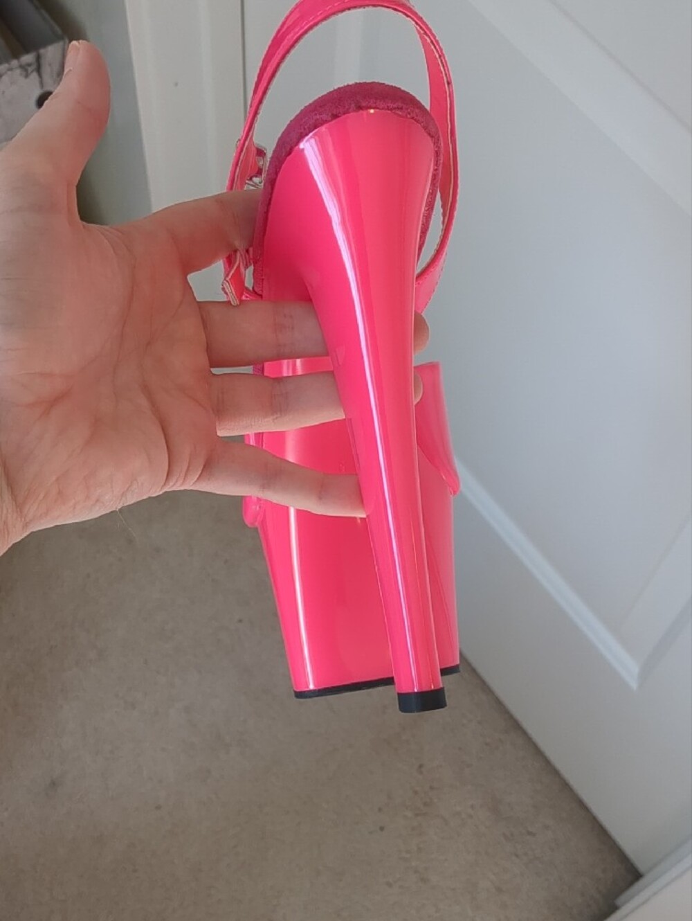 Pleaser Neon Pink 7" Platform Heels with Ankle Strap - Picture 8 of 14